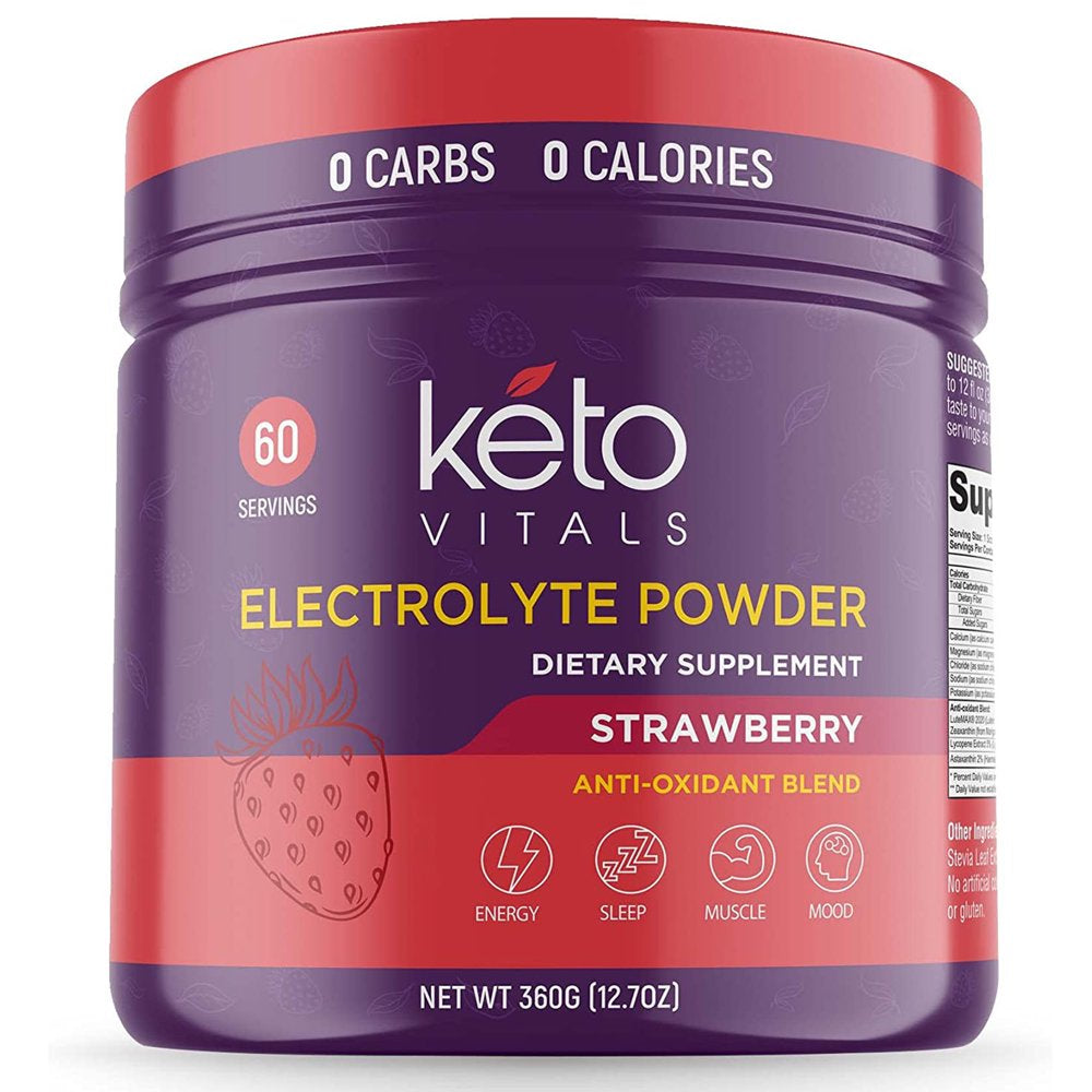 Keto Vitals Keto Electrolytes Powder with Antioxidants for Hydration, Sleep, Energy, Muscle Function Strawberry 10 Oz