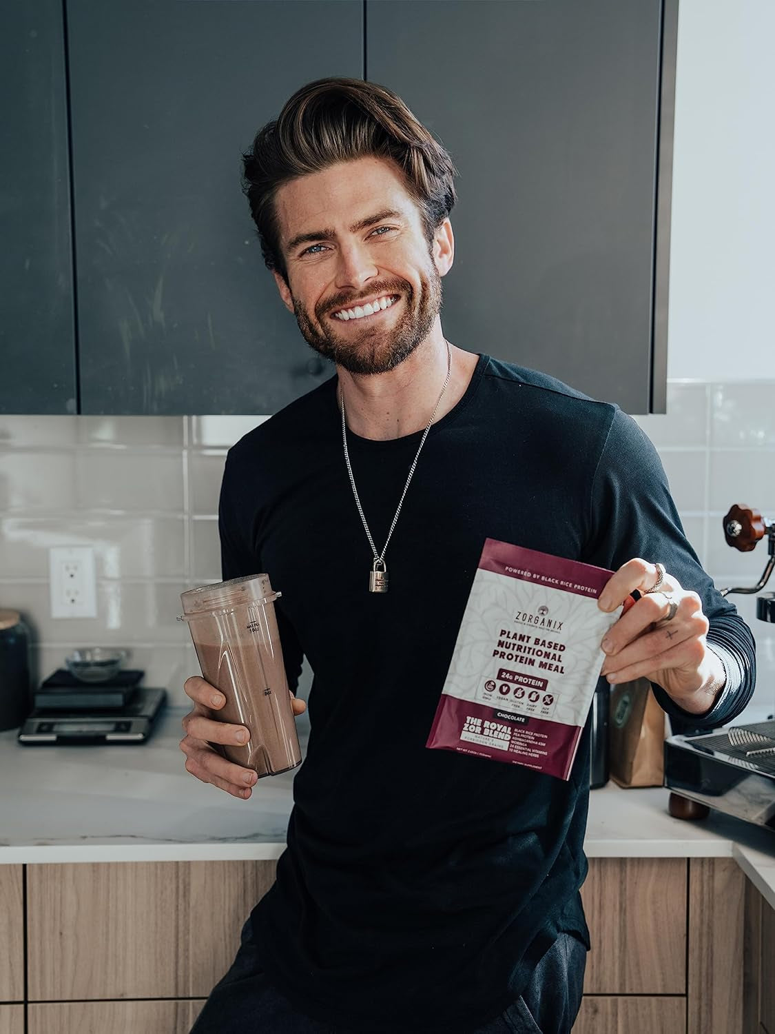 Zorganix Black Rice Protein Powder; Plant Based Organic Protein Powder Meal Replacement Shake; 15 Single Serve Packs with 24G of Protein per Serving; Vegan & Gluten Free; 2.32 Pounds (Chocolate)