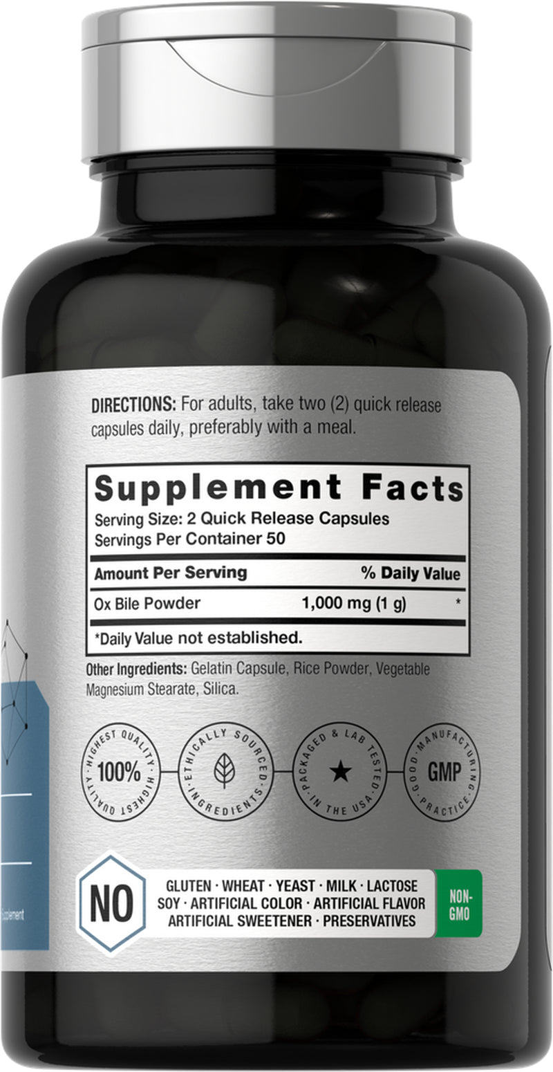 Ox Bile 1000Mg | 100 Capsules | Digestive Enzymes Supplement | by Horbaach