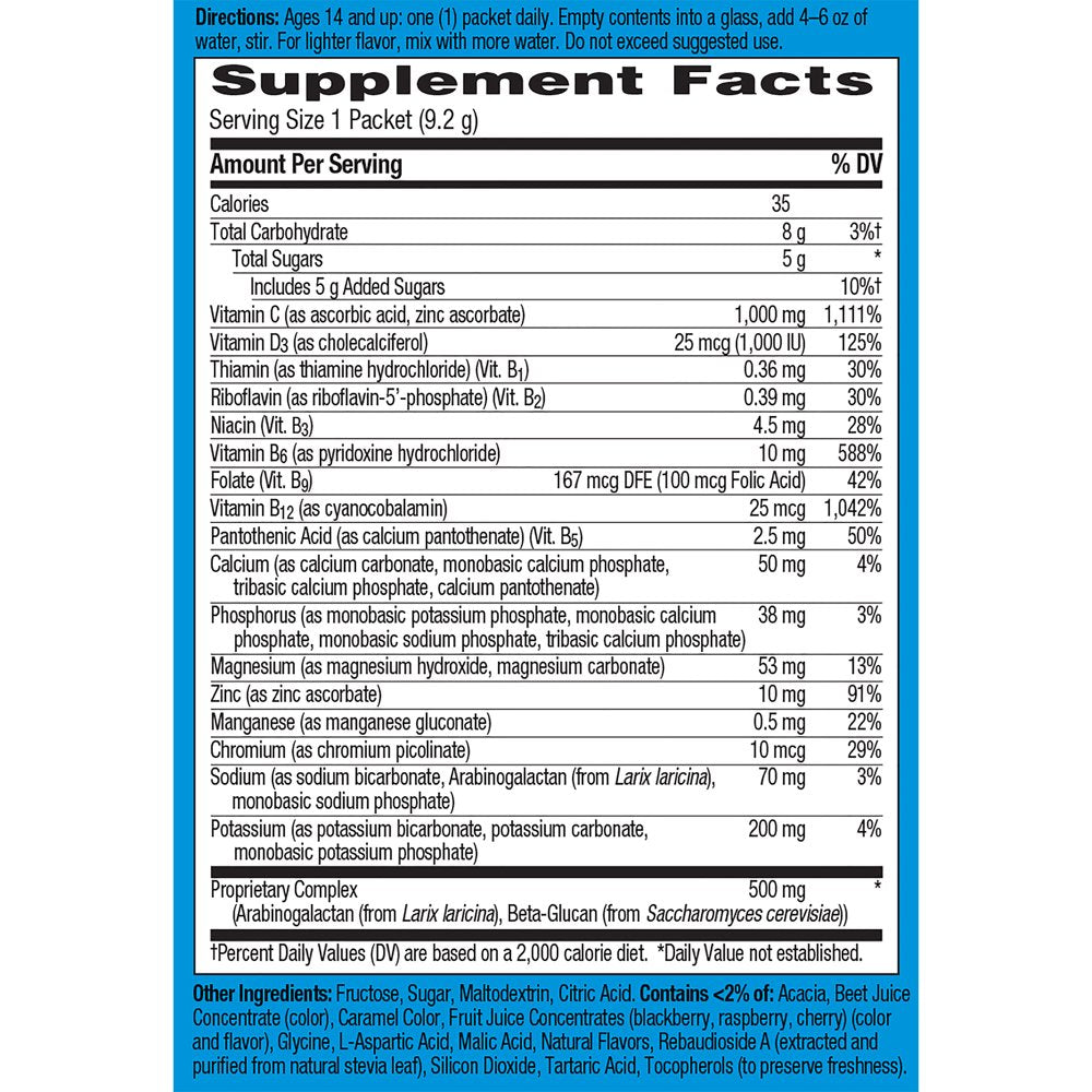 Emergen-C Immune+ 1000Mg Vitamin C Powder, with Vitamin D, Zinc, Antioxidants and Electrolytes for Immunity, Immune Support Dietary Supplement, Raspberry Flavor - 10 Count