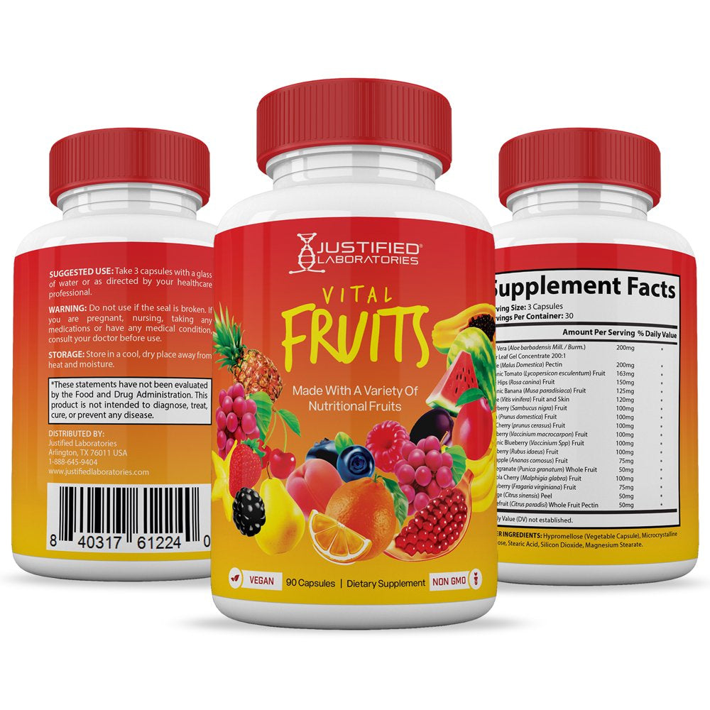 Vital Fruits and Veggies Supplement Whole Food Red & Green Superfoods Non GMO Vegan Friendly 90 Veggie Capsules per Bottle 20 Bottles