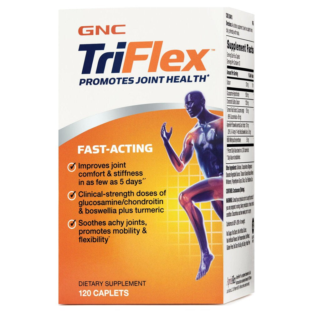 GNC Triflex Fast-Acting | Improves Joint Comfort and Stiffness, Clinical Strength Doses of Glucosamine/Chondroitin and Boswellia- plus Turmeric | 120 Caplets