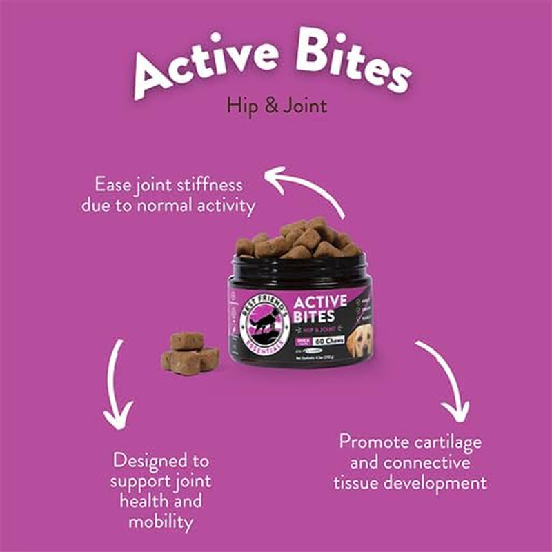 Active Bites - Joint and Hip Support Supplement- a Blend of Chondroitin, MSM, and Glucosamine in Each Tasty Chew - Small, Medium, and Large Dog Breed - Duck Flavor - by Best Friend'S Essentials