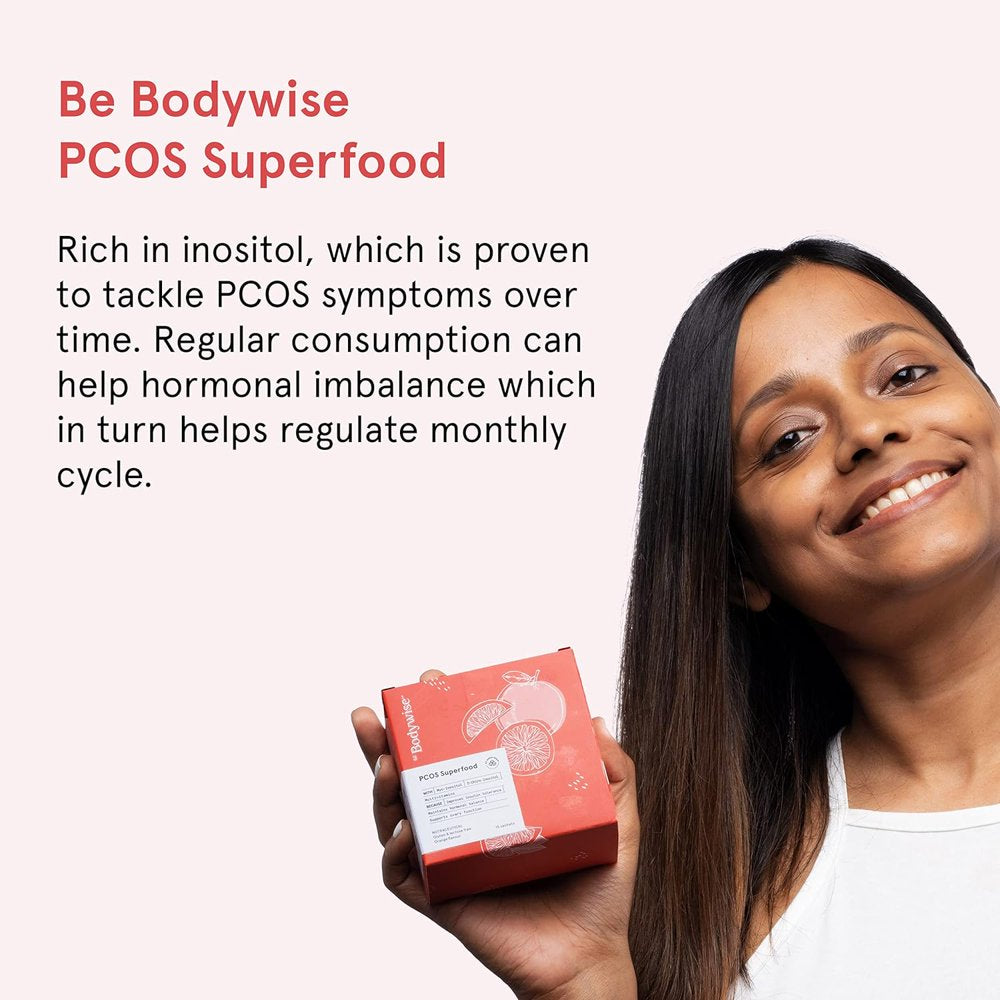 Be Bodywise PCOS Superfood Powder for Women | Manages Irregular Periods & Hormonal Imbalance | with Inositol & Multivitamins | 100% Vegetarian, Sugar Free Orange Flavor | 15 Sachets