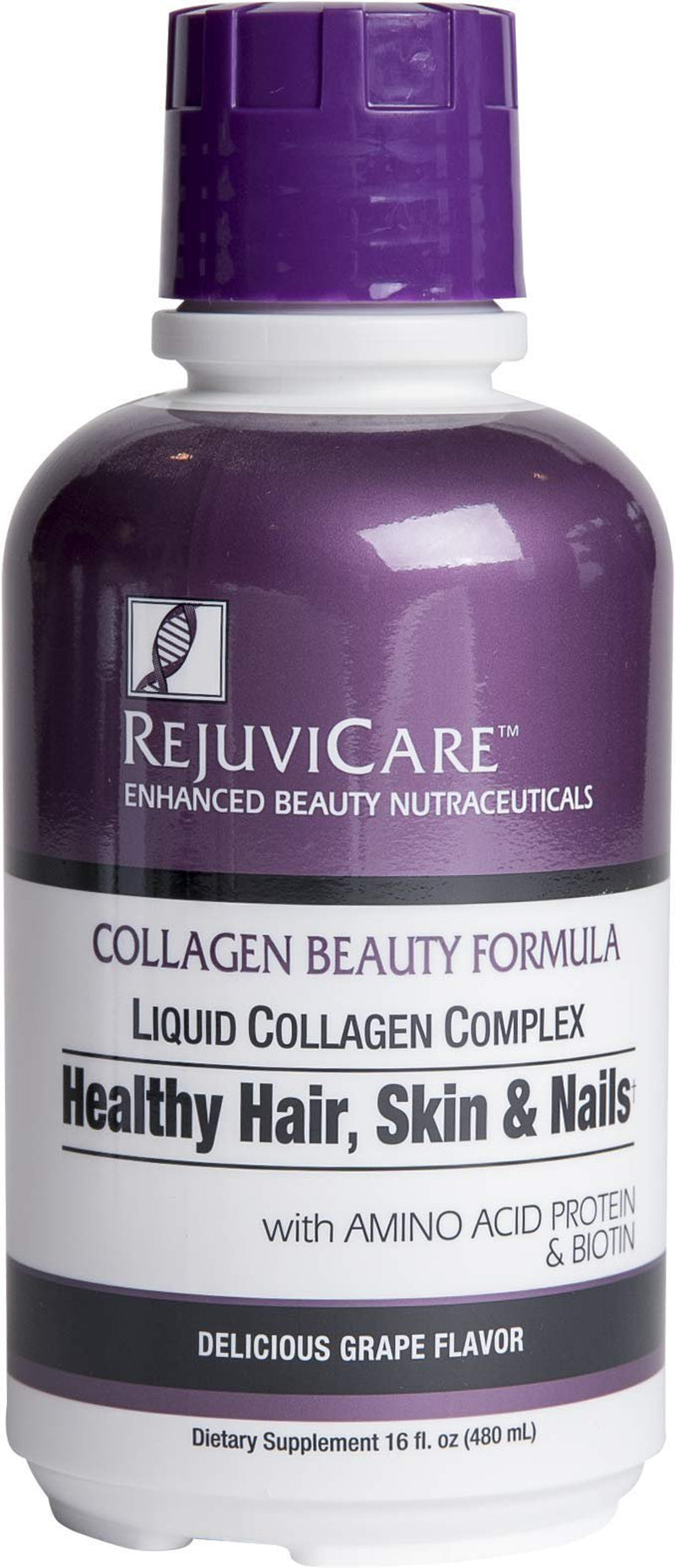 Rejuvicare Liquid Collagen Beauty Formula with Amino Acids, Protein and Biotin, Delicious Grape Flavor, Purple 16 Oz ,32 Servings