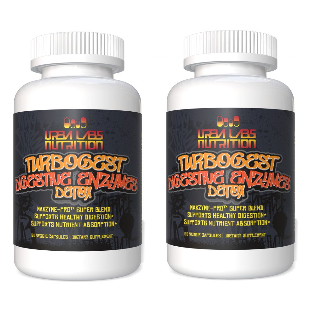 Urbalabs 2 Pack Turbogest Extreme Digestive Enzymes Maximum Gut Health Probiotics Supplement Detox Digestive Enzyme Bromelain Makzyme-Pro Super Blend