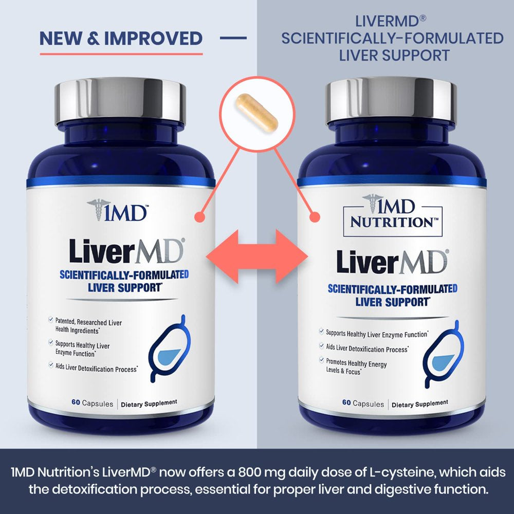 1MD Nutrition Livermd - Liver Cleanse Supplement | Siliphos Milk Thistle Extract - Highly Bioavailable, Clinically Studied for Liver Detox | 60 Capsules