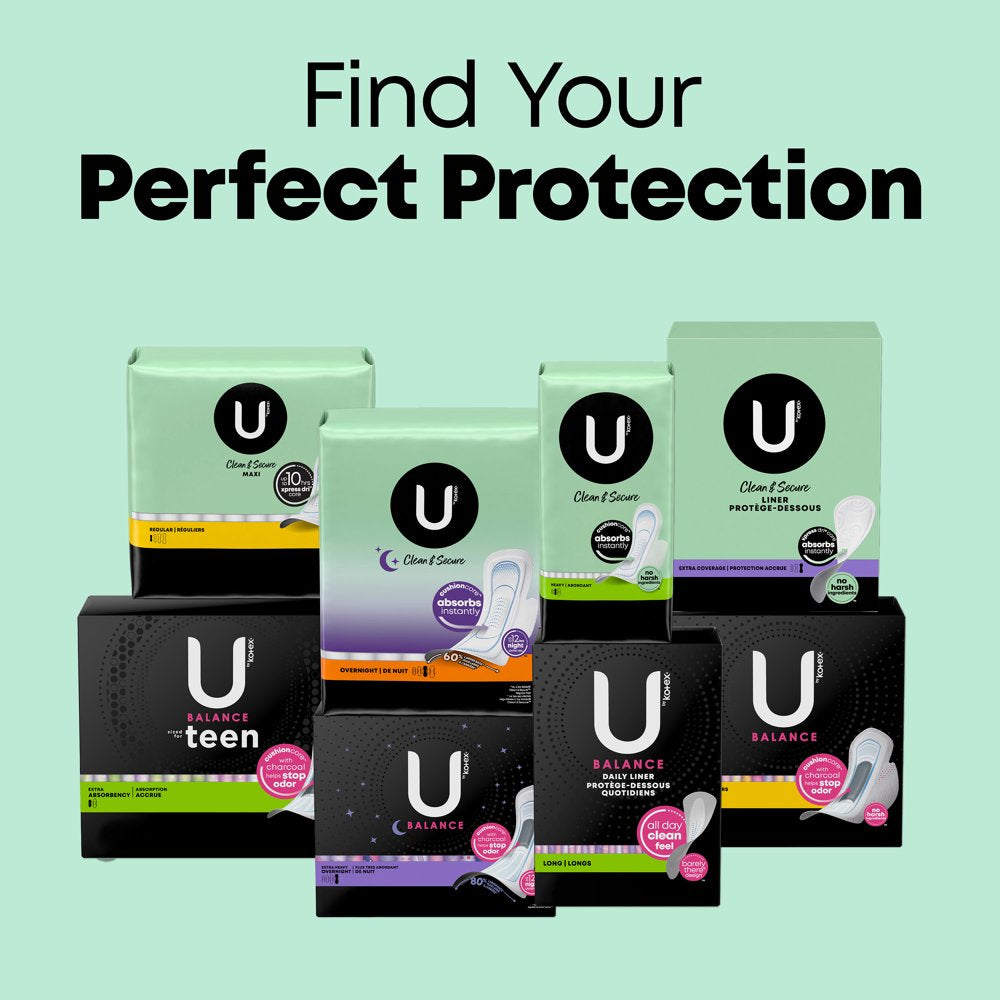 U by Kotex Clean & Secure Maxi Pads, Regular Absorbency, 48 Count