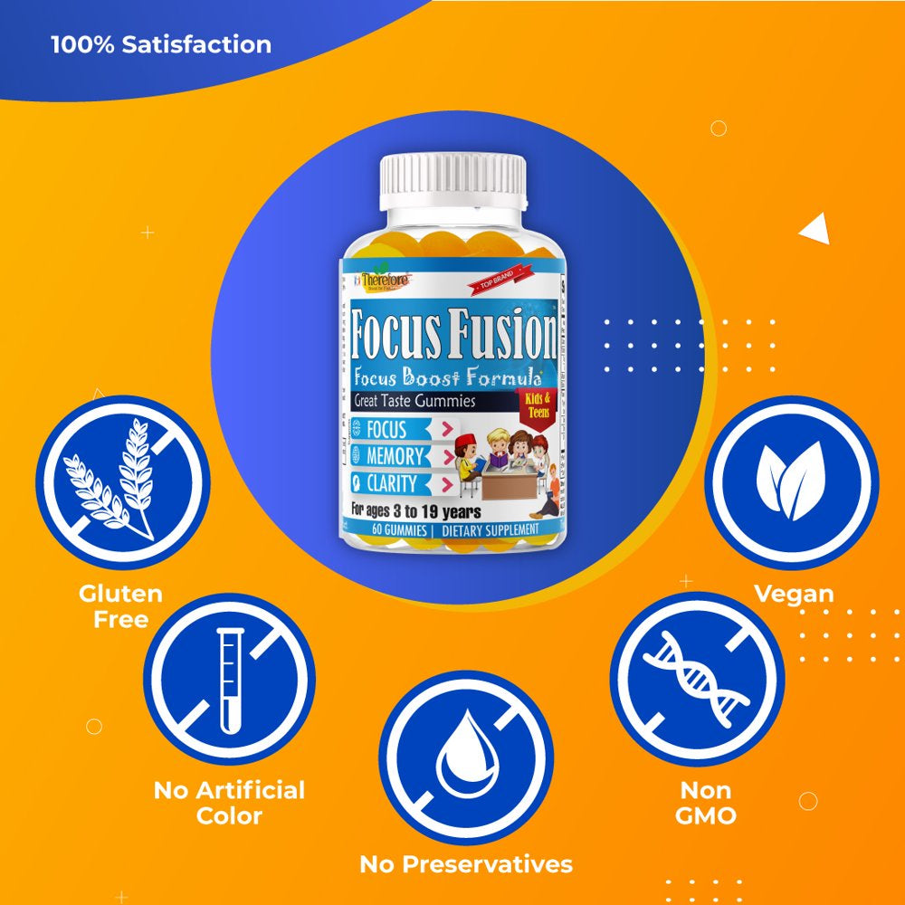 Focus Fusion Brain Booster Supplement, Focus and Attention for Kids Gummy Vitamins for Kids & Teens, Support Brain Focus, Memory, Learning, Accuracy and Concentration