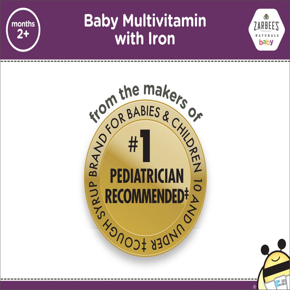 Zarbee'S Naturals Baby Multivitamin with Iron Supplement, Grape, 2 Fl Oz