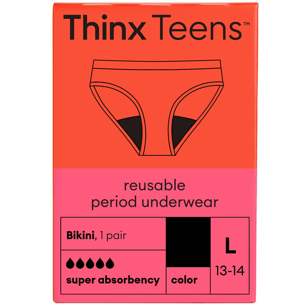 Thinx Teens Super Absorbency Cotton Bikini Period Underwear, Large, Black