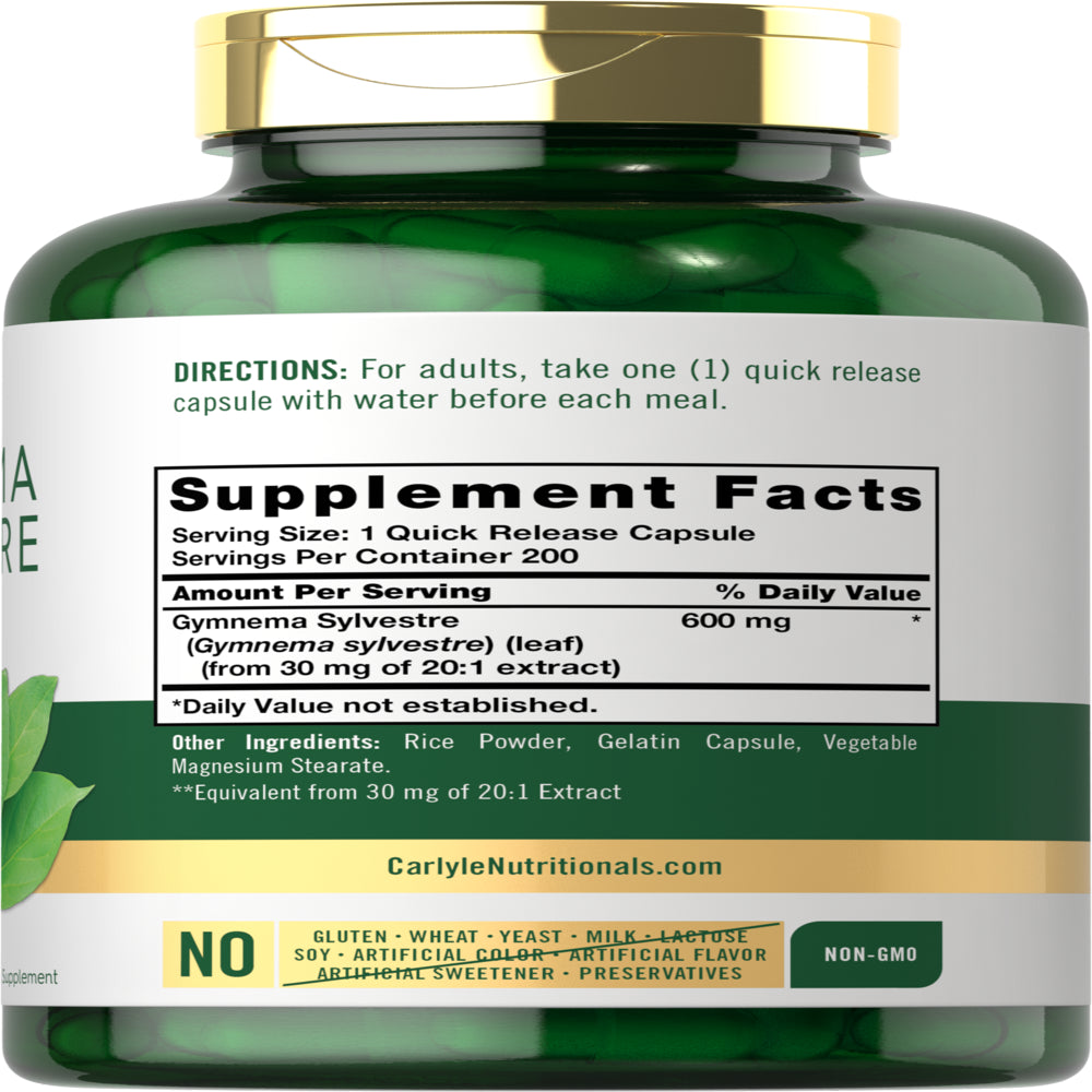 Gymnema Sylvestre Leaf Extract 600 Mg | 200 Capsules | by Carlyle