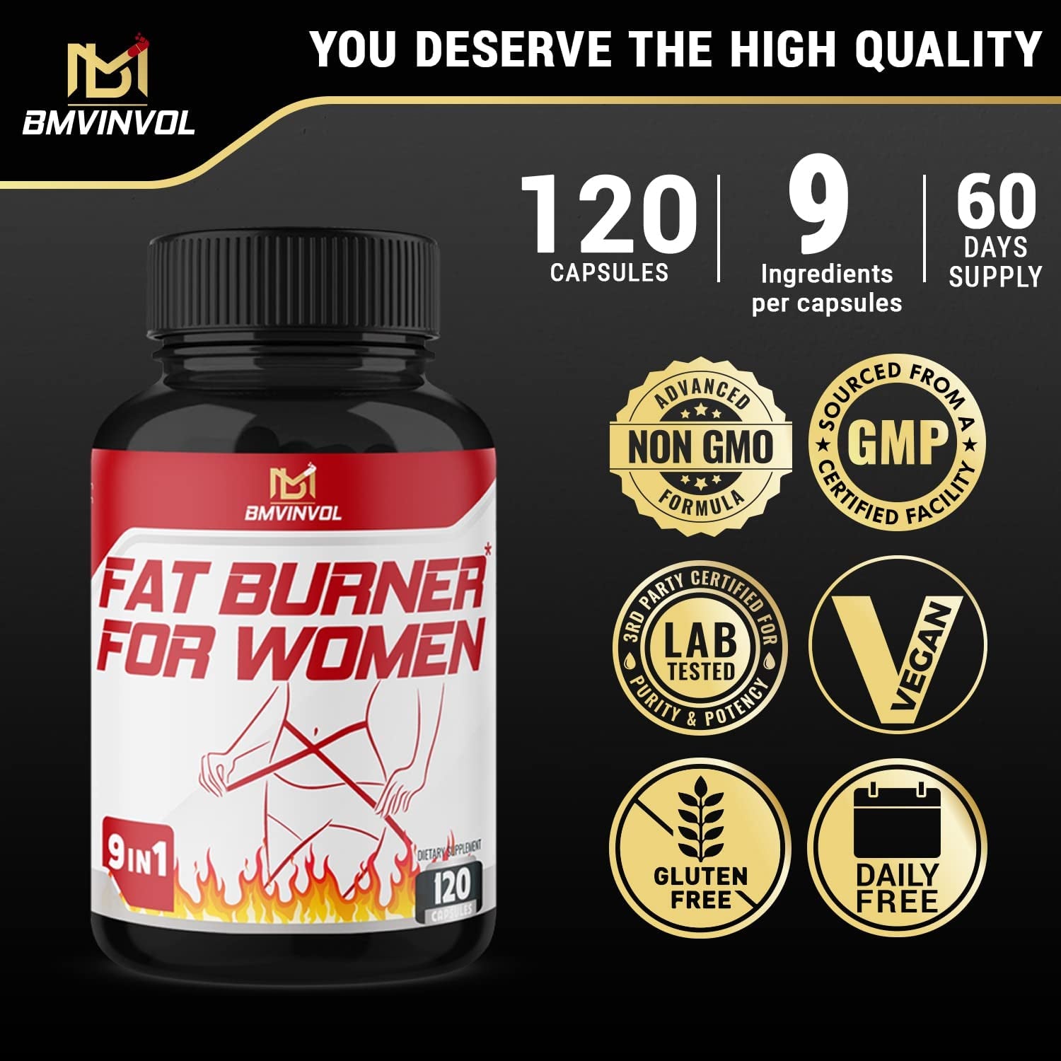 (120 Capsules) Fat Burner for Women, 9 Powerful Blend of Green Tea, Apple Cider Vinegar, Green Coffee Bean, Garcinia Cambogia, White Kidney Bean, Coleus Forskohlii, Raspberry Ketones, and Others