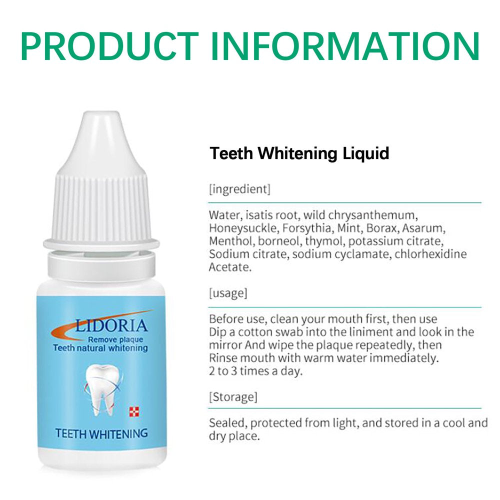 Tooth Whitening Solution, Yellow Teeth Stains Available (With Smear Cotton Swab) 10Ml,Facial Tools for Skin Care,Pro Beauty Tools,Skincare Tools for Face