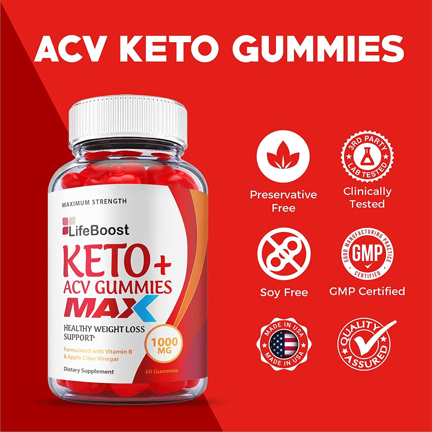 (2 Pack) Life Boost Keto Gummies, Max Strength, Lifeboost Keto ACV Gummies, Vegan Life Boost ACV Gummies Apple Cider Vinegar 1000Mg Formula, Weight Apple Loss Cider, Pomegranate, B12 (120 Gummies)