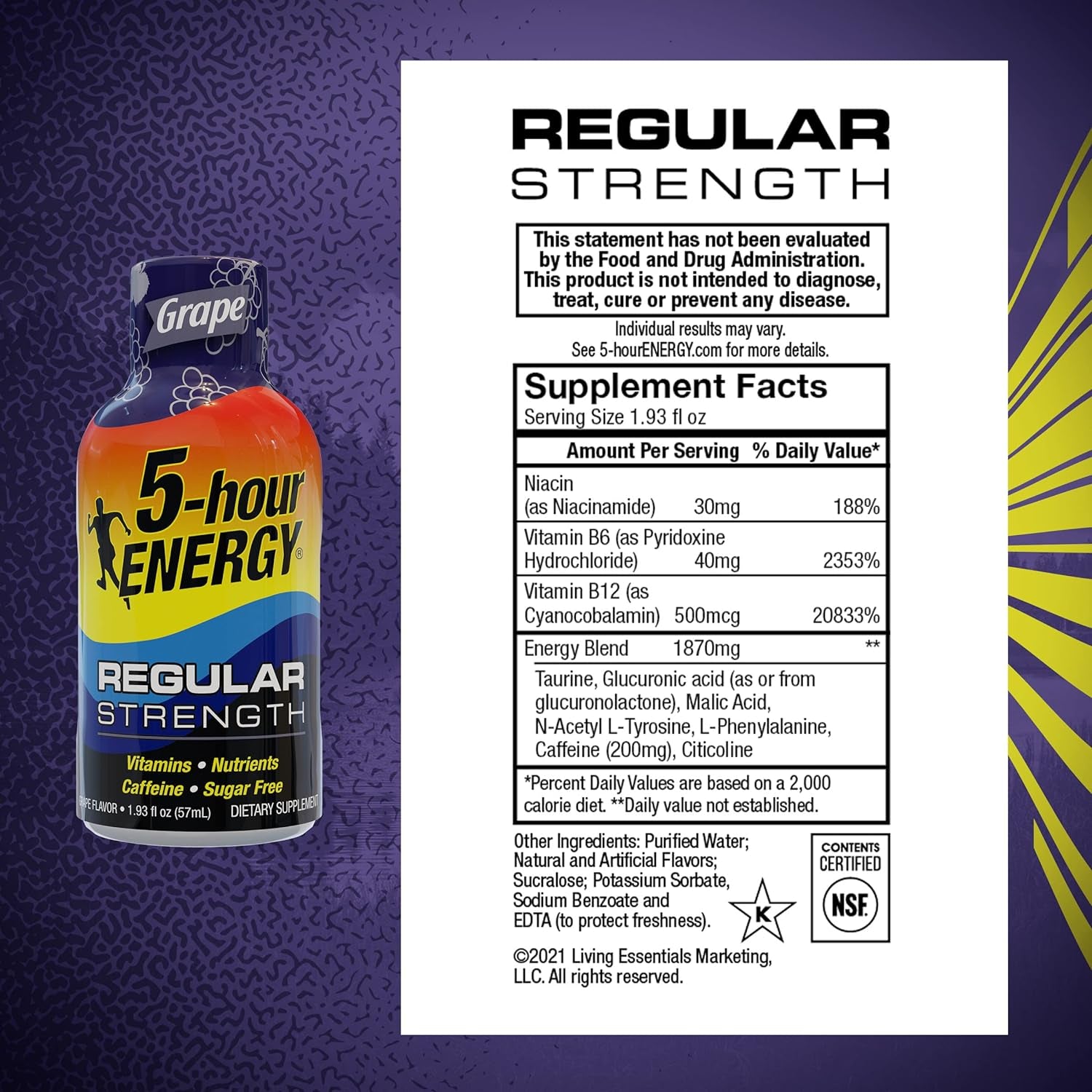 5-Hour ENERGY Shots Regular Strength | Grape Flavor | 1.93 Oz. 30 Count | Sugar Free 4 Calories | Amino Acids and Essential B Vitamins | Dietary Supplement | Feel Alert and Energized