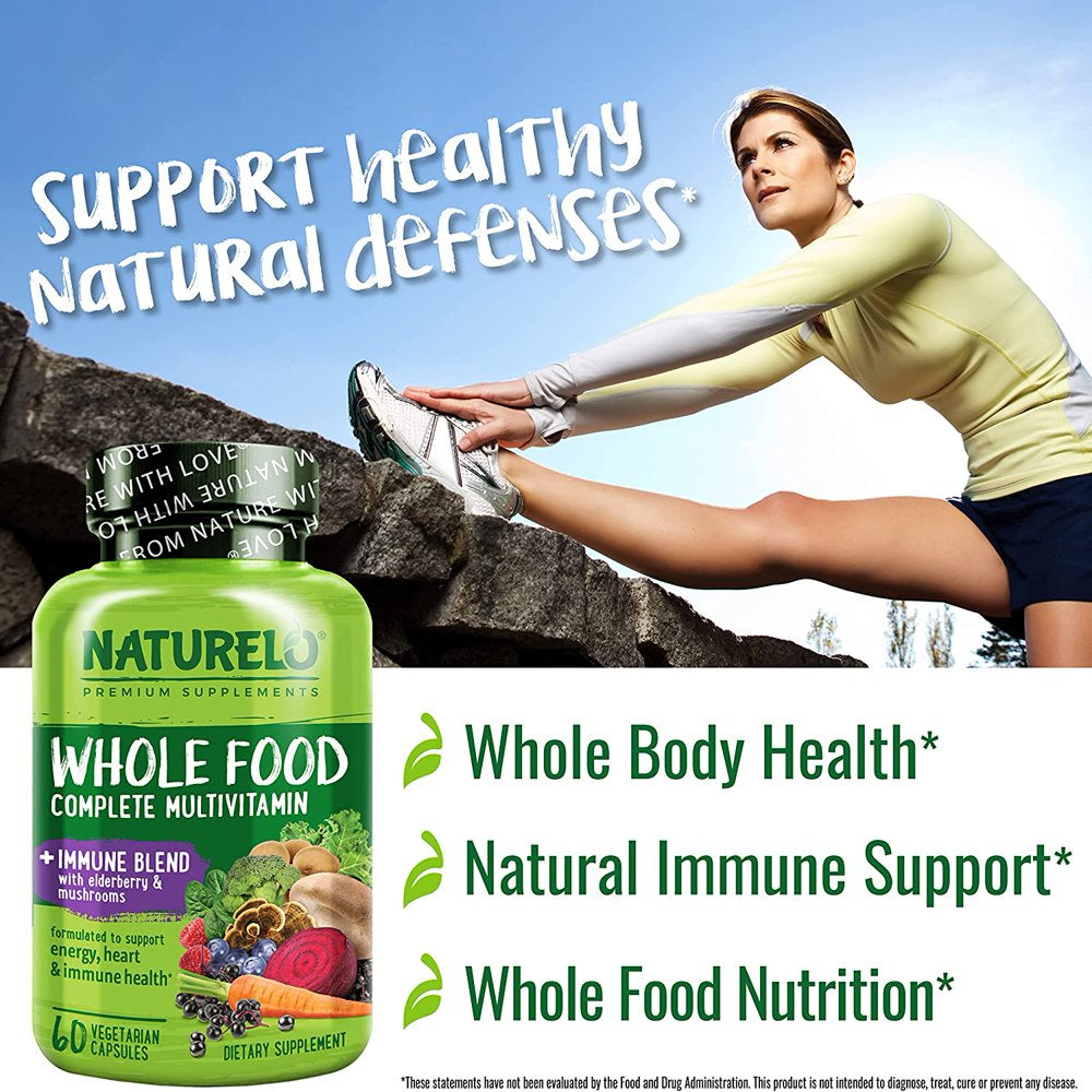 NATURELO Whole Food Multivitamin with Immune Support - 60 Vegan Capsules