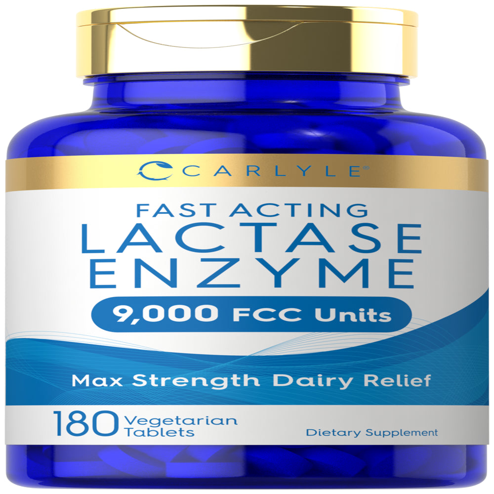 Fast Acting Lactase Enzyme Pills | 9000 FCC | 180 Tablets | Dairy Relief Supplement | by Carlyle