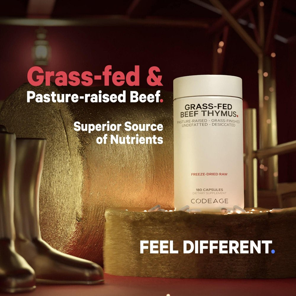 Grass-Fed Beef Thymus, Freeze-Dried, Non-Defatted, Desiccated Glandular Supplement, Non-Gmo, 180 Ct