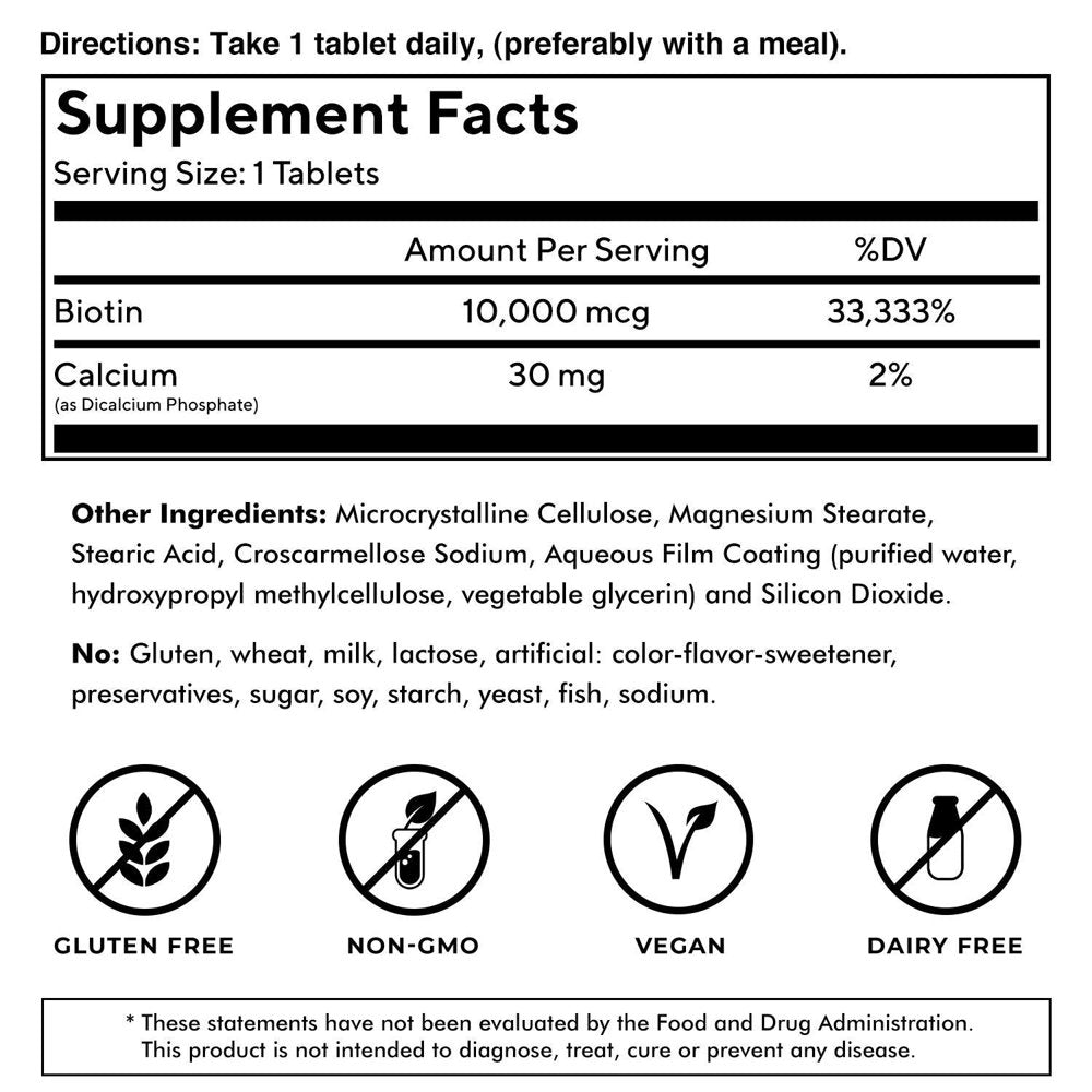 California Essentials Biotin 10000Mcg Hair Skin and Nails Vitamins Dietary Supplement, 150 Tablets