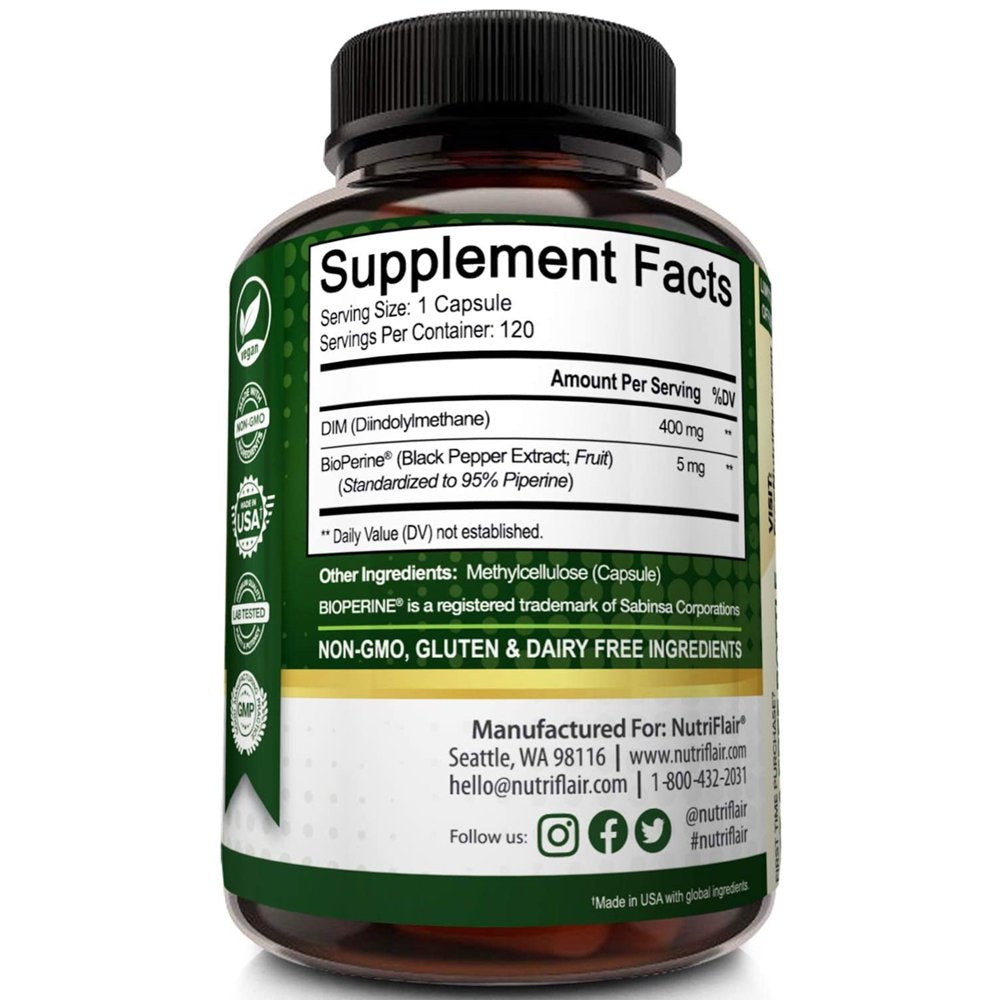 Nutriflair DIM Supplement Hormonal Balance Supplements for Women and Men 120 Vegetable Capsules