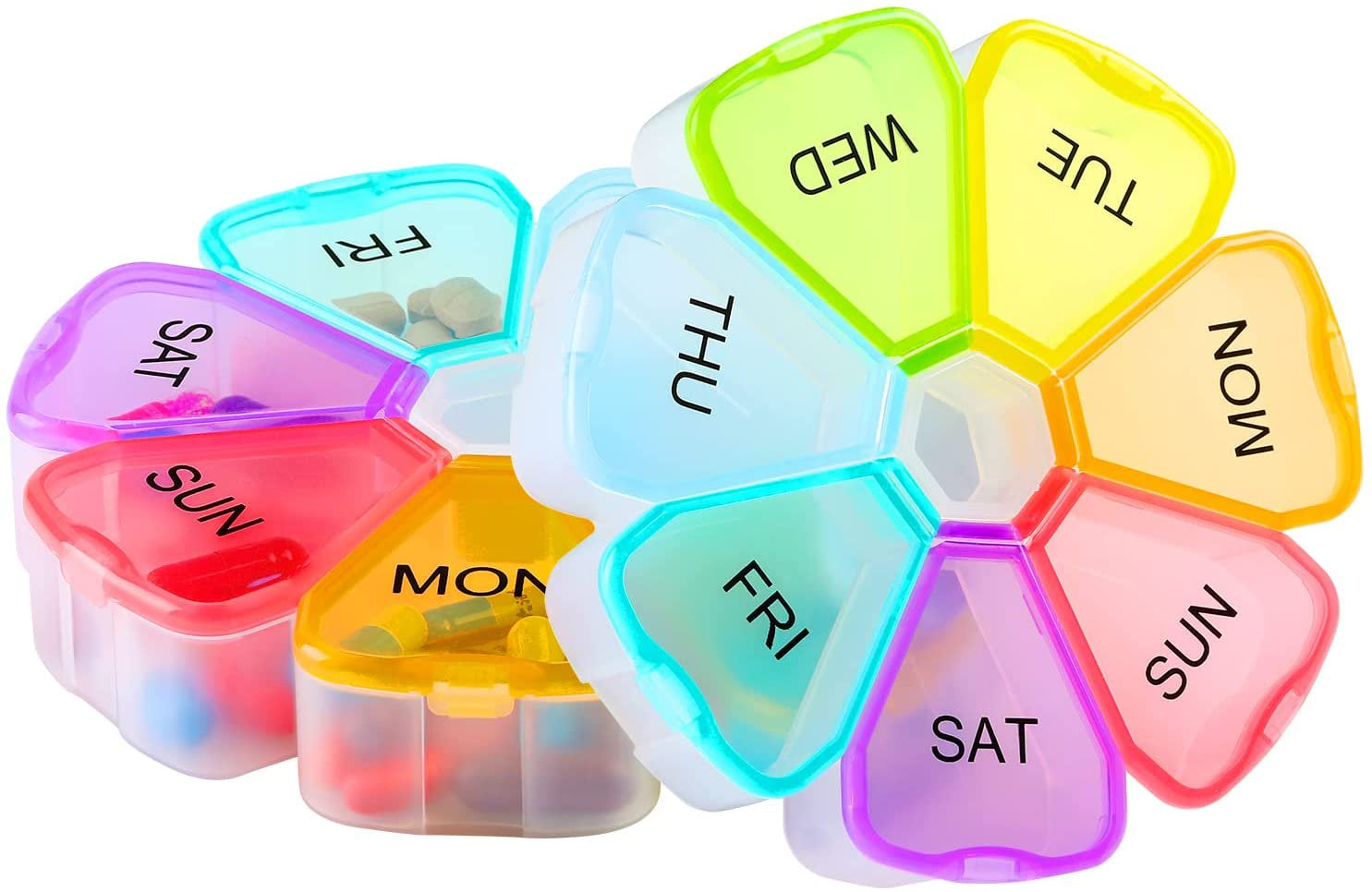 Large Weekly Pill Organizer, XL 7 Day Portable Pill Box Case for Vitamin, Cod Liver Oil, Pills, Supplements, Flower Medicine Organizer-Arthritis Friendly