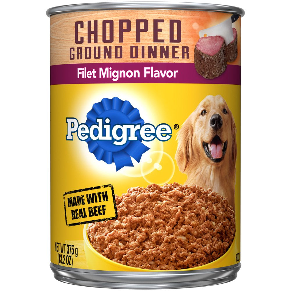 (12 Pack) Pedigree Chopped Ground Dinner Filet Mignon Flavor Adult Canned Wet Dog Food, 13.2 Oz. Cans