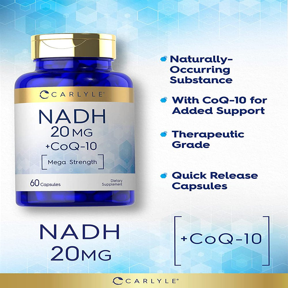 NADH Supplement 20Mg | with Coq10 | 60 Capsules | by Carlyle