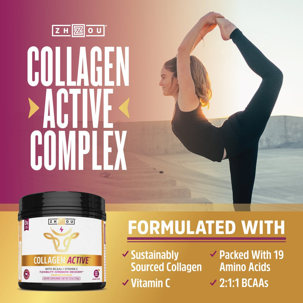 Zhou Collagen Active | Bcaas & Vitamin C | Black Berry Cherry | 13.3 Ounce