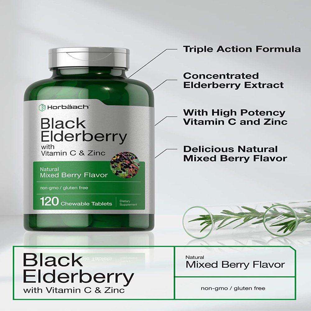 Elderberry, Zinc, Vitamin C Chewable Tablets | 120 Count | by Horbaach