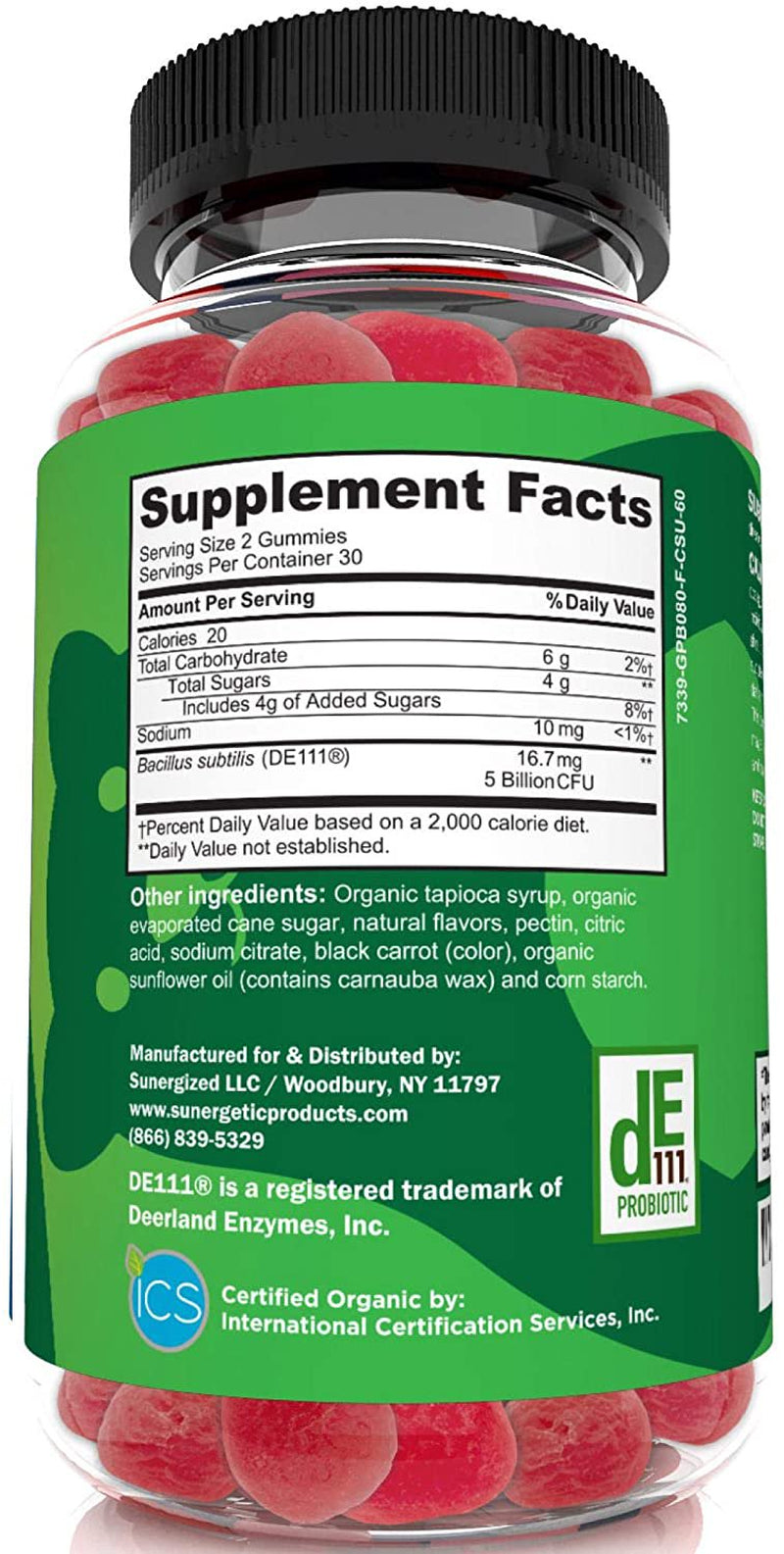 Certified Organic Probiotic Gummies - Daily Probiotic Gummies to Help Support Digestion, Gut Health & Immune System - 5 Billion CFU - 60 Strawberry Flavored Probiotic Gummies