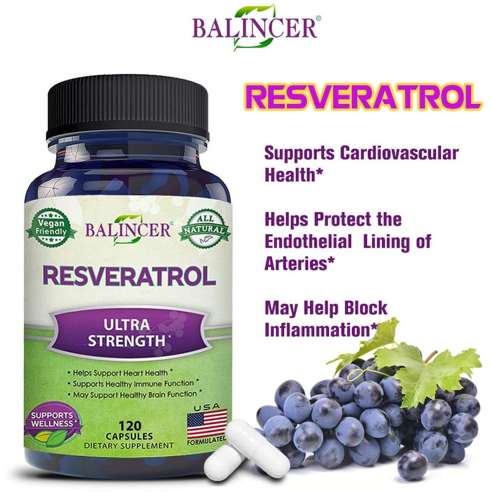 Balincer 100% Natural Resveratrol - 1000Mg per Serving Max Strength (60/120 Capsules) Antioxidant Supplement, Trans-Resveratrol Pills for Heart Health & Pure, Trans Resveratrol & Polyphenols