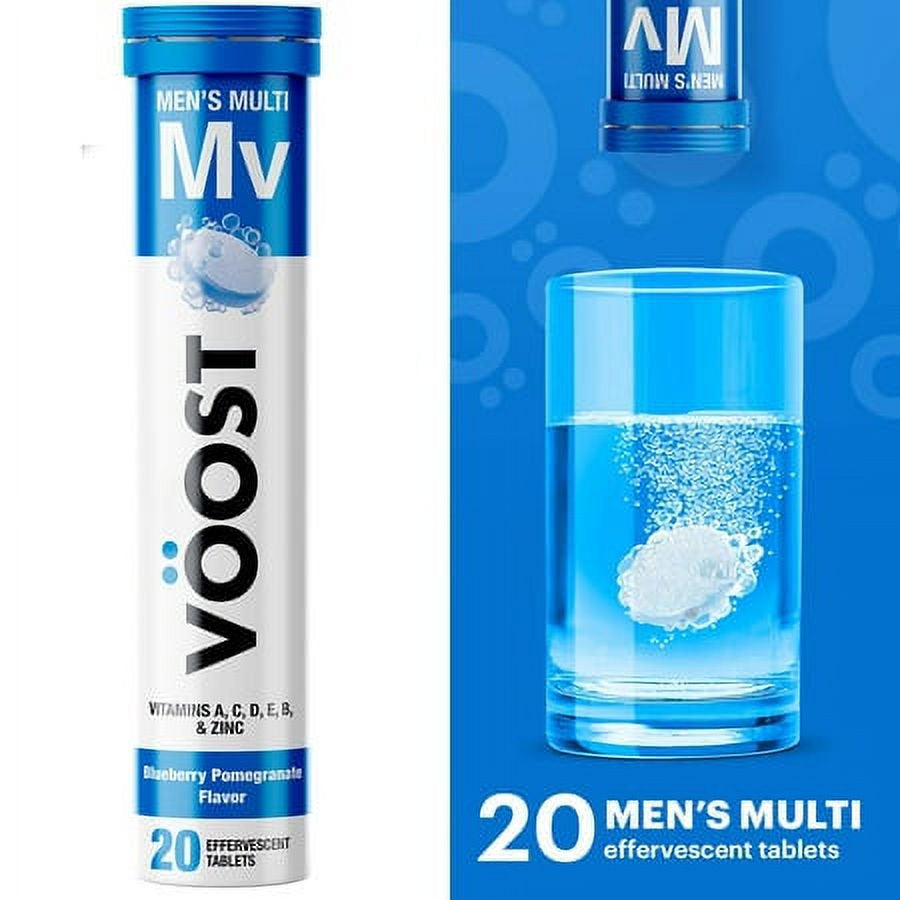 Voost Men'S Multivitamin Effervescent Vitamin Drink Tablet, Blueberry Pomegranate, 20 Ct