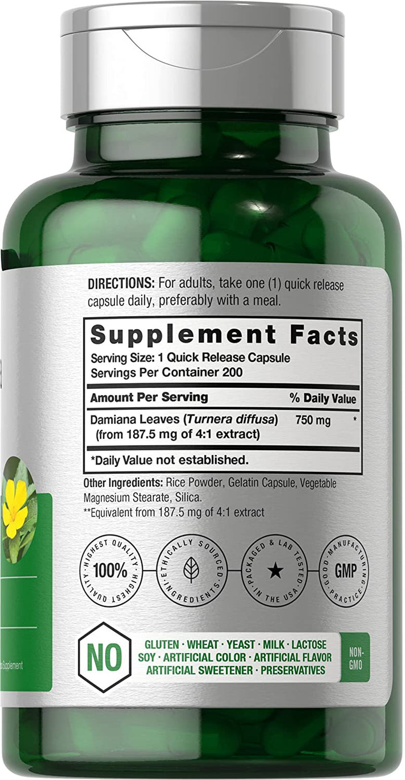 Damiana Leaf Extract | 750Mg | 200 Capsules | by Horbaach
