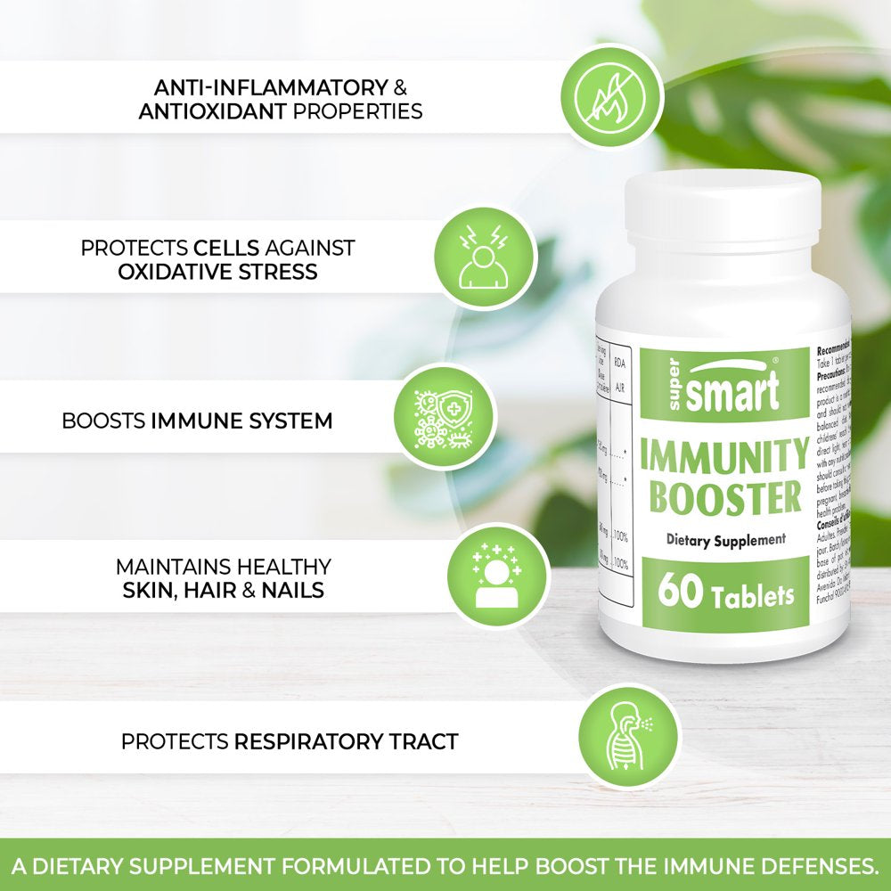Supersmart - Immunity Booster - Immune Support Supplement - with Vitamin C, Echinacea & Beta Glucans | Non-Gmo & Gluten Free - 60 Tablets