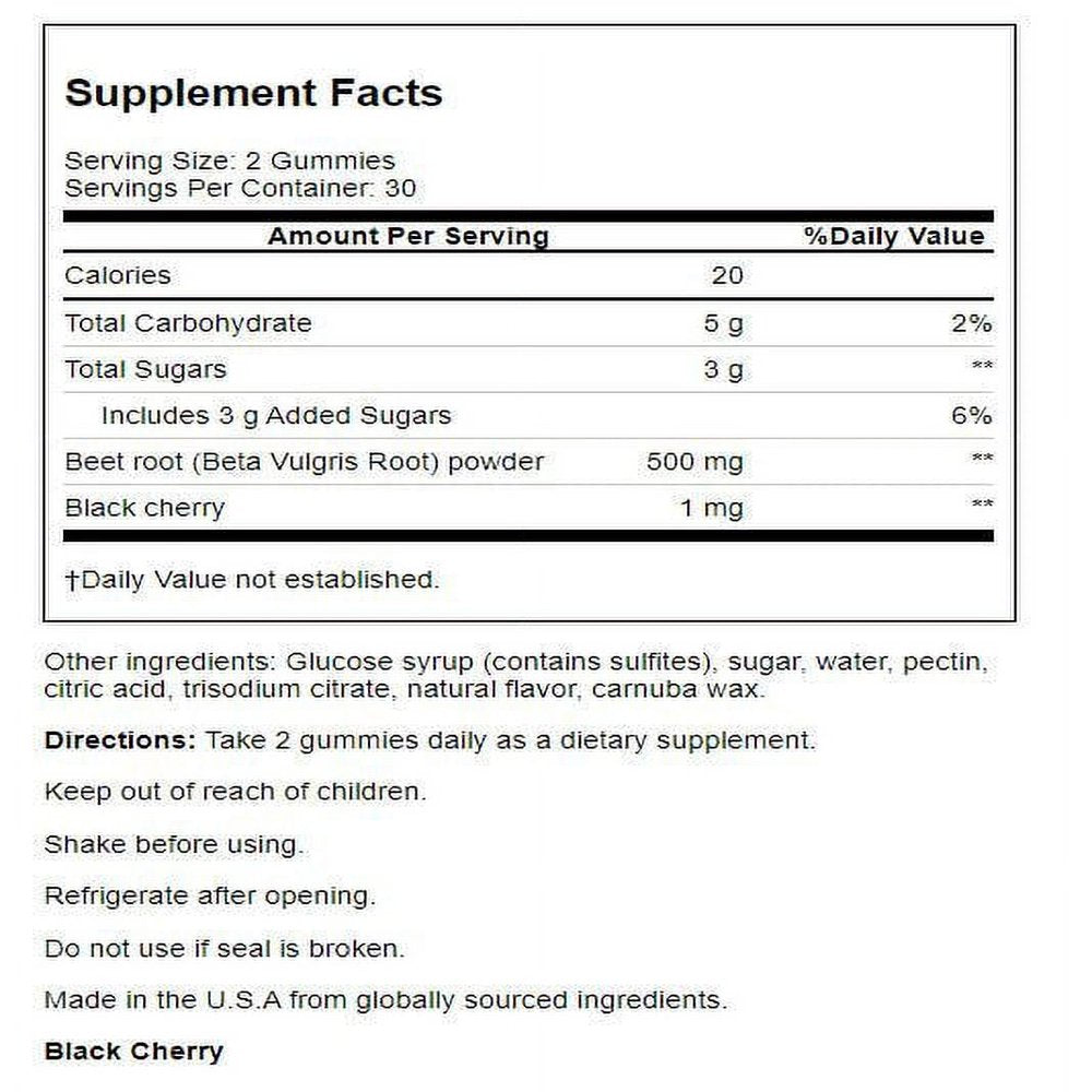 Country Farms Bountiful Beets Gummies, Circulation Superfood, Nitric Oxide, Heart Health, Black Cherry Flavor, 60 Gummies