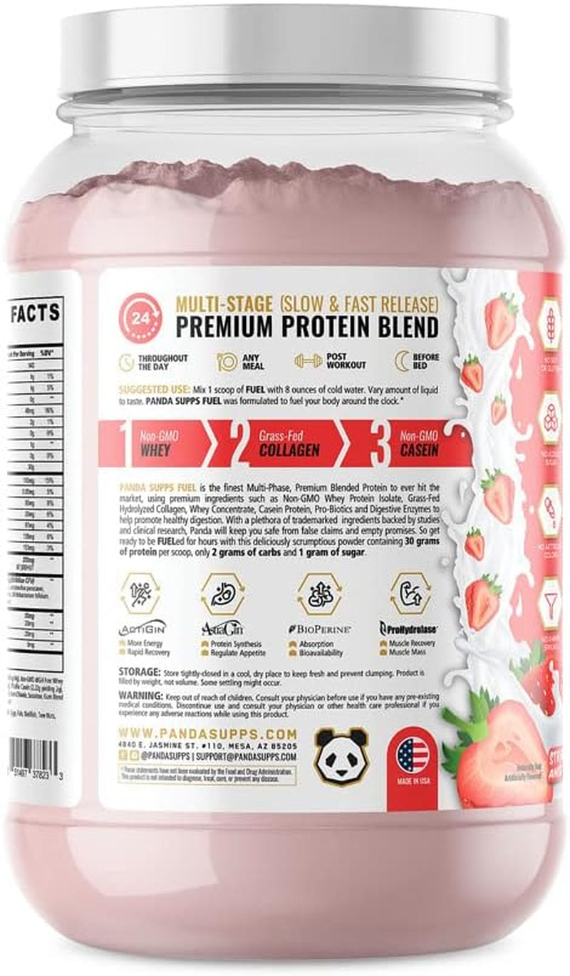 Underground Bio Labs Panda Fuel Premium Protein Non-Gmo Whey,Hydrolyzed Collagen,Casein,Probiotics,Digestive Enzymes, Keto Friendly,Time Release, 25 Servings (Strawberries & Cream)