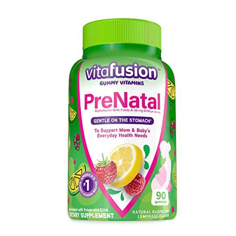 Vitafusion Prenatal Gummy Vitamins, Lemon & Raspberry Lemonade Flavored Pregnancy Vitamins for Women, 90 Count