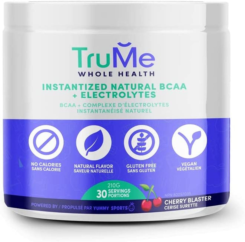 Trume Whole Health All Natural BCAA + Electrolytes - Vegan Post Workout Supplement - Potent Electrolyte Powder - Cherry Blaster - Sugar Free, Gluten Hydration for Muscle Recovery, Stamina - 210G