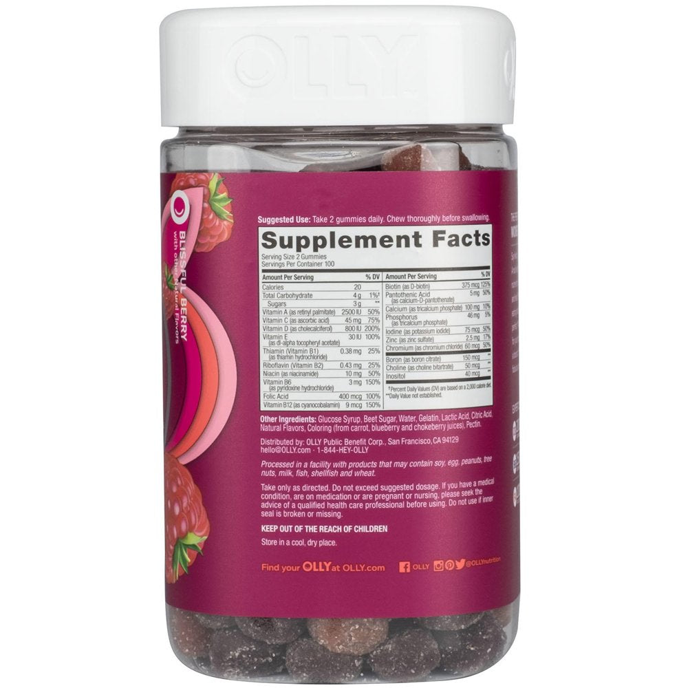 OLLY Women'S Multi Vitamin Gummies with Biotin, Blissful Berry (200 Ct.)