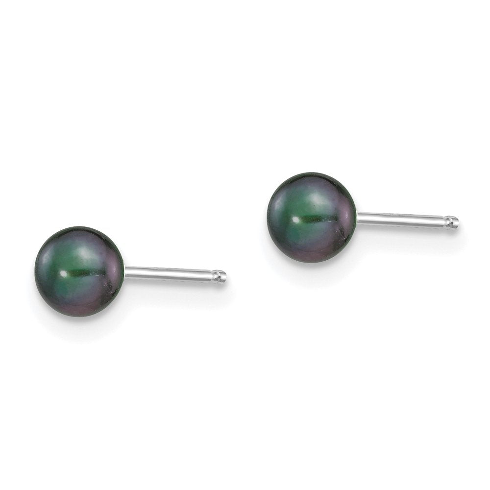 14K White Gold 4-5Mm Black round FW Cultured Pearl Stud Post Earrings XW40PB