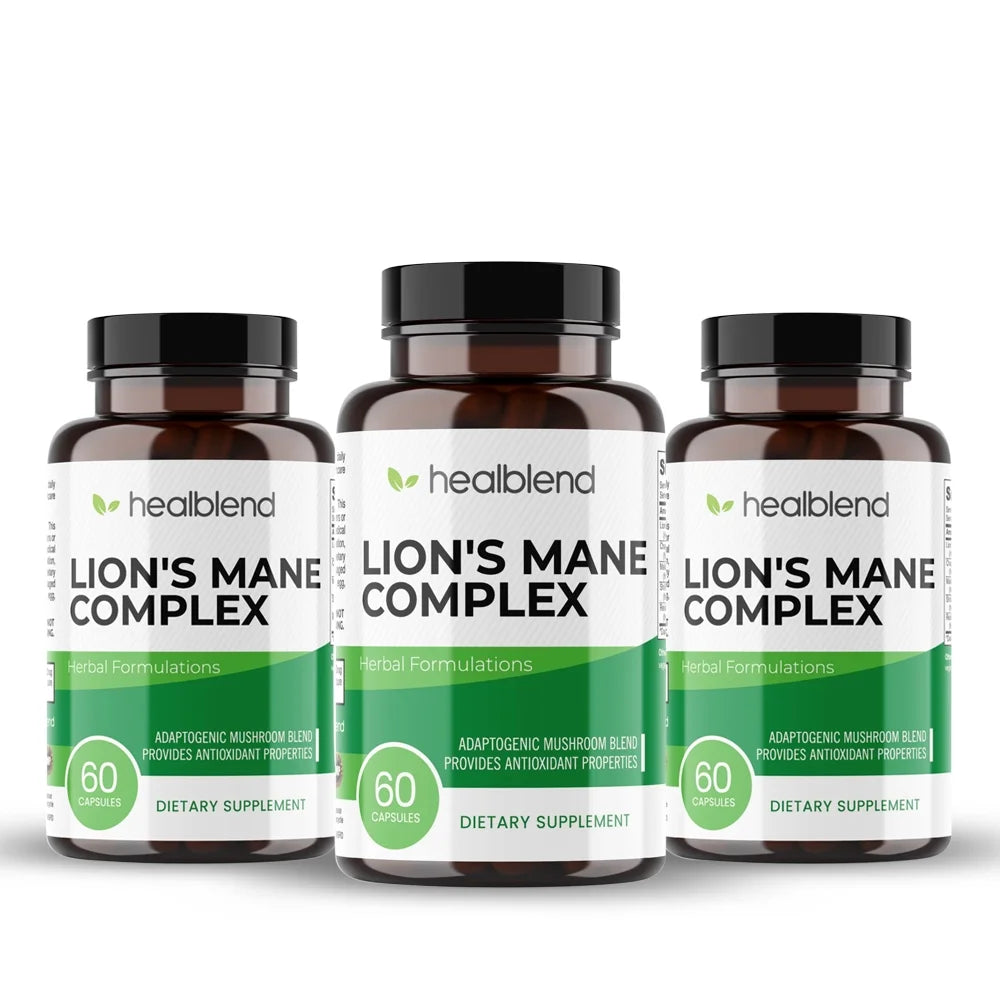 Healblend Lions Mane Mushroom Complex Capsules - Brain Supplement, Stimulates Mood, Memory and Creativity 3-Pack