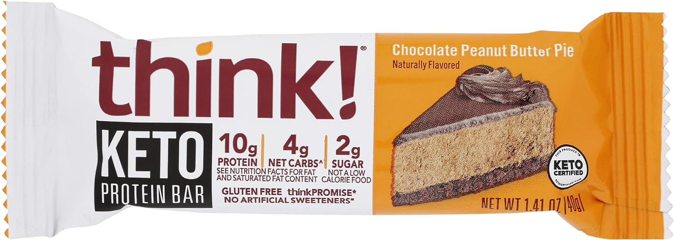 Think! Protein Bars, High Protein Snacks, Gluten Free, Sugar Free Energy Bar with Whey Protein Isolate, Chocolate Peanut Butter Pie, Nutrition Bars without Artificial Sweeteners, Keto, 1.41 Oz (Pack of 10)