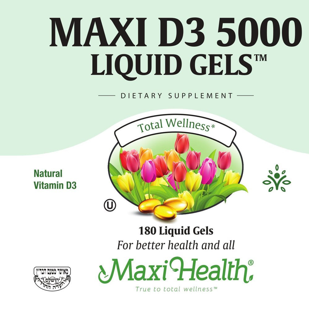 Maxi Health Natural Vitamin D3 -"5000 IU" - Nutrition Supplement - 90 Tablets - Kosher