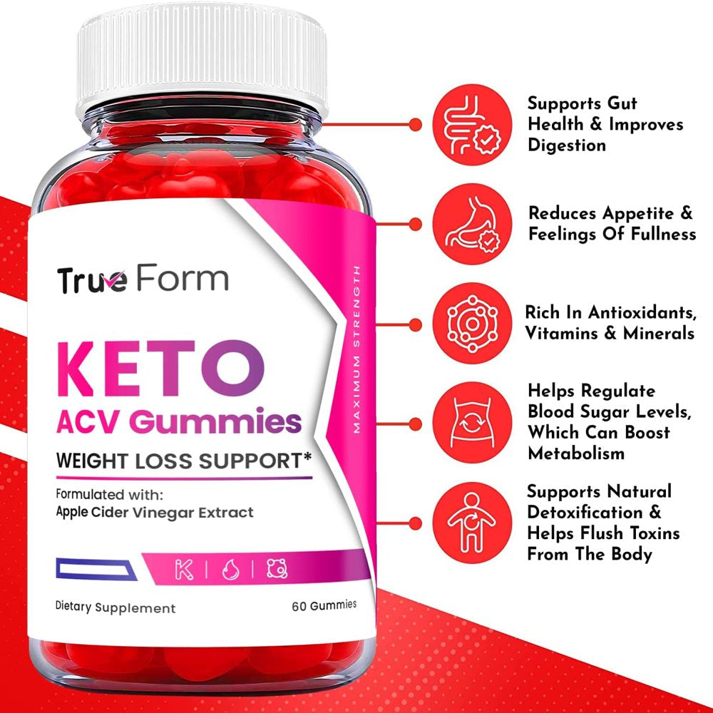 (1 Pack) True Form Keto ACV Gummies - Energy & Focus Boosting Dietary Supplements for Weight Management & Metabolism - Fat Burn - 60 Gummies