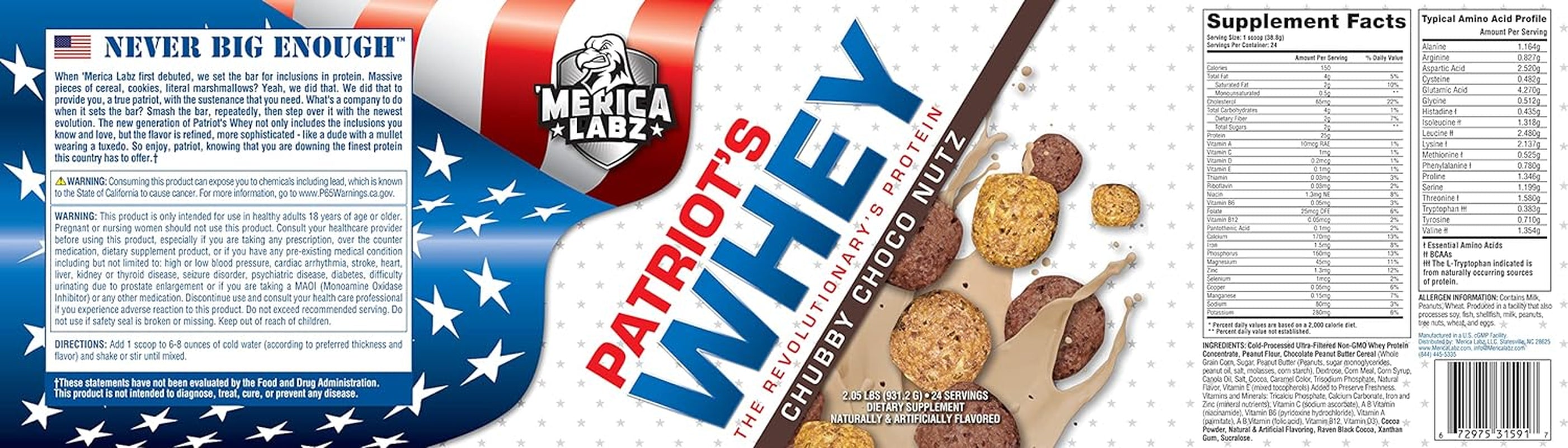 'Merica Labz Patriot'S Whey, the Revolutionary'S Protein, 25G Protein, 25 Servings (Chubby Choco Nutz)