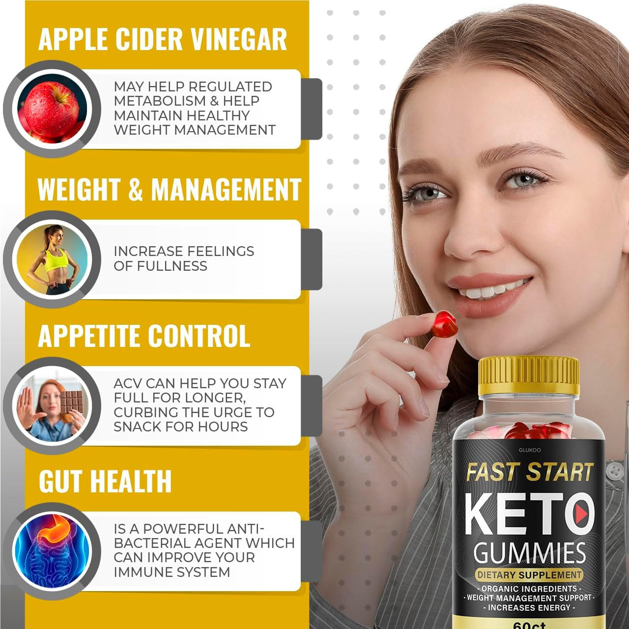 (3 Pack) Fast Start Keto ACV Gummies - Fast Start Keto Gummies for Weight Loss, Fast Start Keto ACV Apple Cider Vinegar Gummies Weight Loss, Ketofast, Faststart Keto, Fastketo for 180 Gummys 3 Months