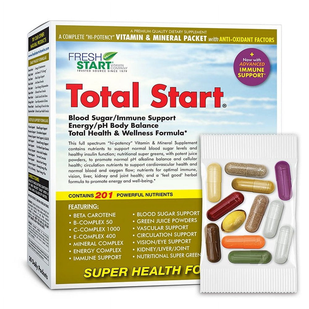 Total Start - Complete Daily Vitamin Pack - Blood Sugar, Immune Support, Ph Body Balance (30 Packets)