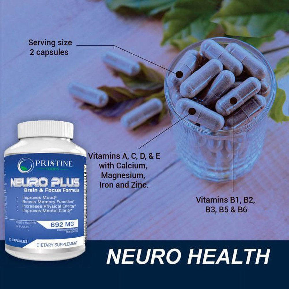 3 Pack Neuro plus Brain Booster Focus Supplement - Nootropic Memory Enhancement Pills, Concentrations, Mental Performance & Clarity - 60 Capsules