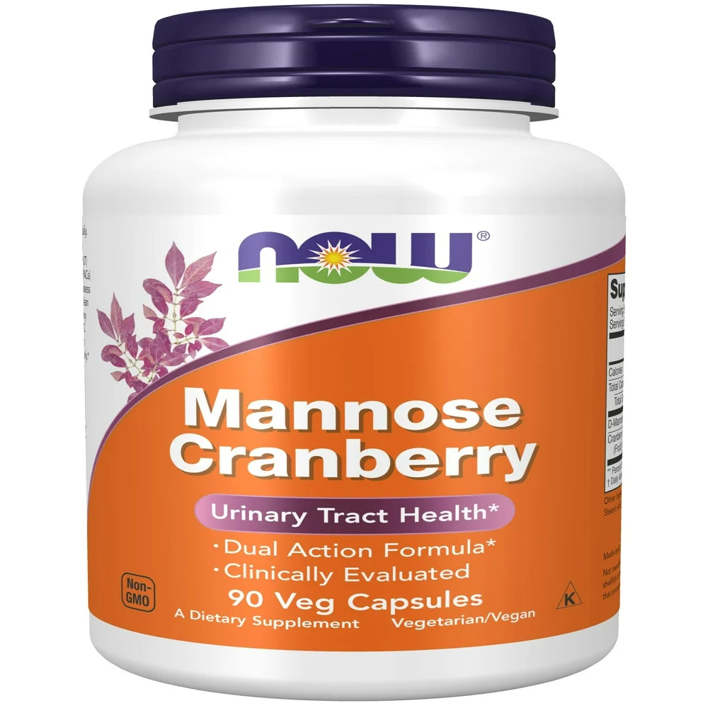 NOW Supplements, Mannose Cranberry, Dual Action Formula*, Clinically Evaluated, Urinary Tract Health*, 90 Veg Capsules